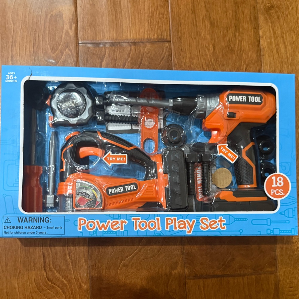 NWT Orange and Black Power Tool Play Set for Kids 18 pieces